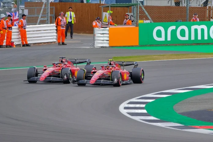 Sainz and Leclerc battle for the lead at the 2022 British Grand Prix