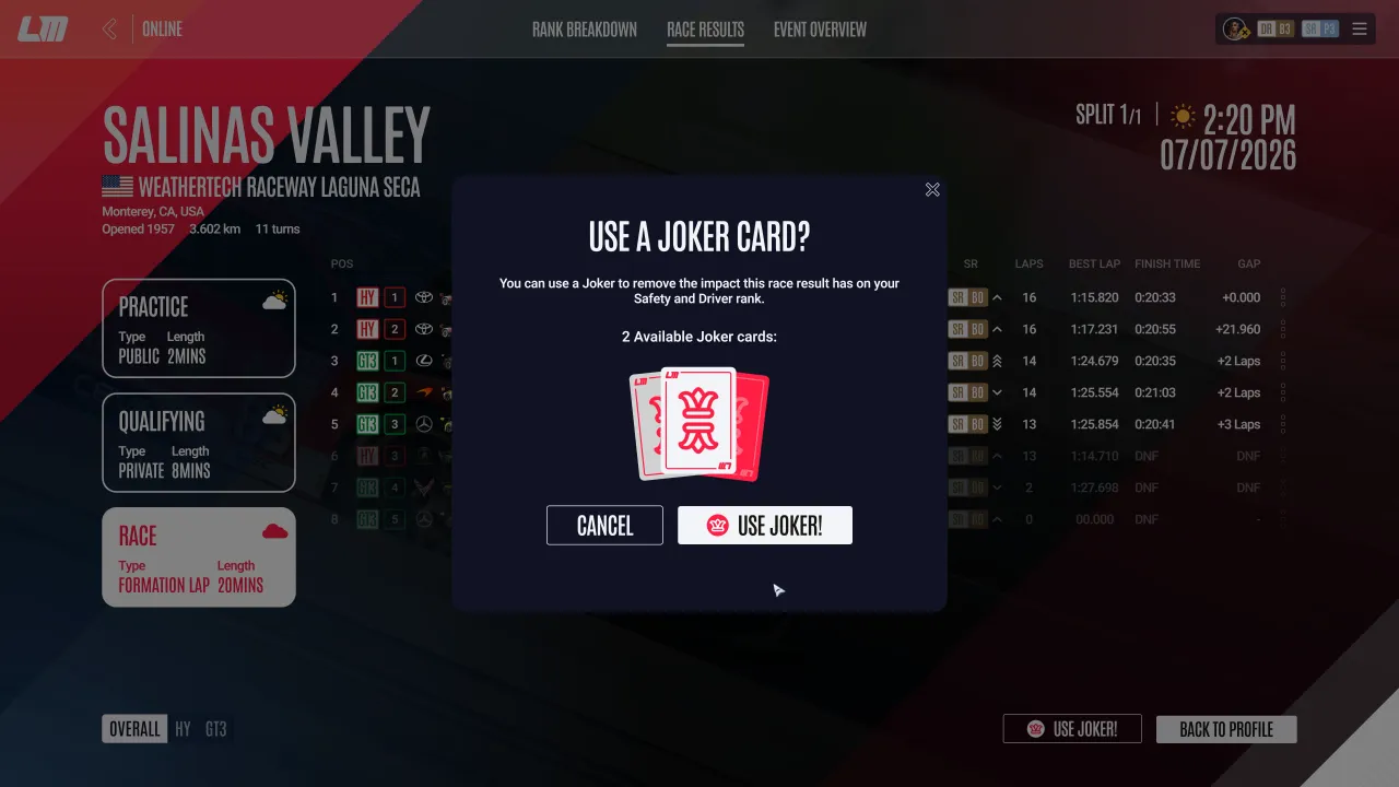 le mans ultimate Event Joker system update 1.4
